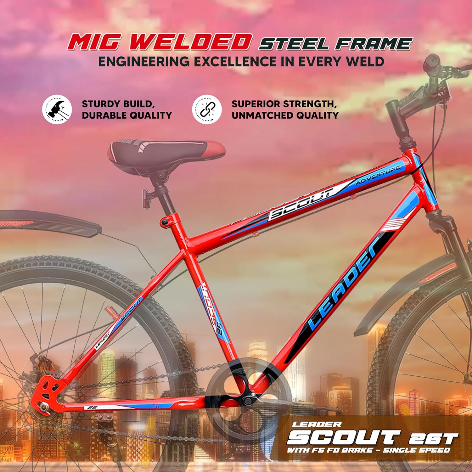 Leader Scout 26T Electric Cycle Alternative – Best Affordable Bike for Men, Teens & Youth with Dual Disc Brakes & Suspension