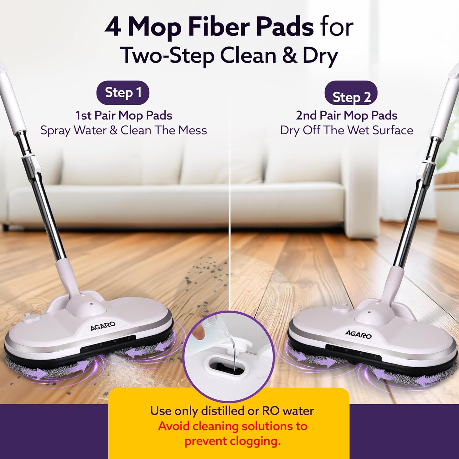 AGARO Regency Electric Spin Mop | Cordless Automatic Floor Cleaner with Water Spray | 150 RPM Wet Mopping for Wooden, Tiles, Marble & Hard Floors | Lightweight Adjustable Handle | Home & Office Use