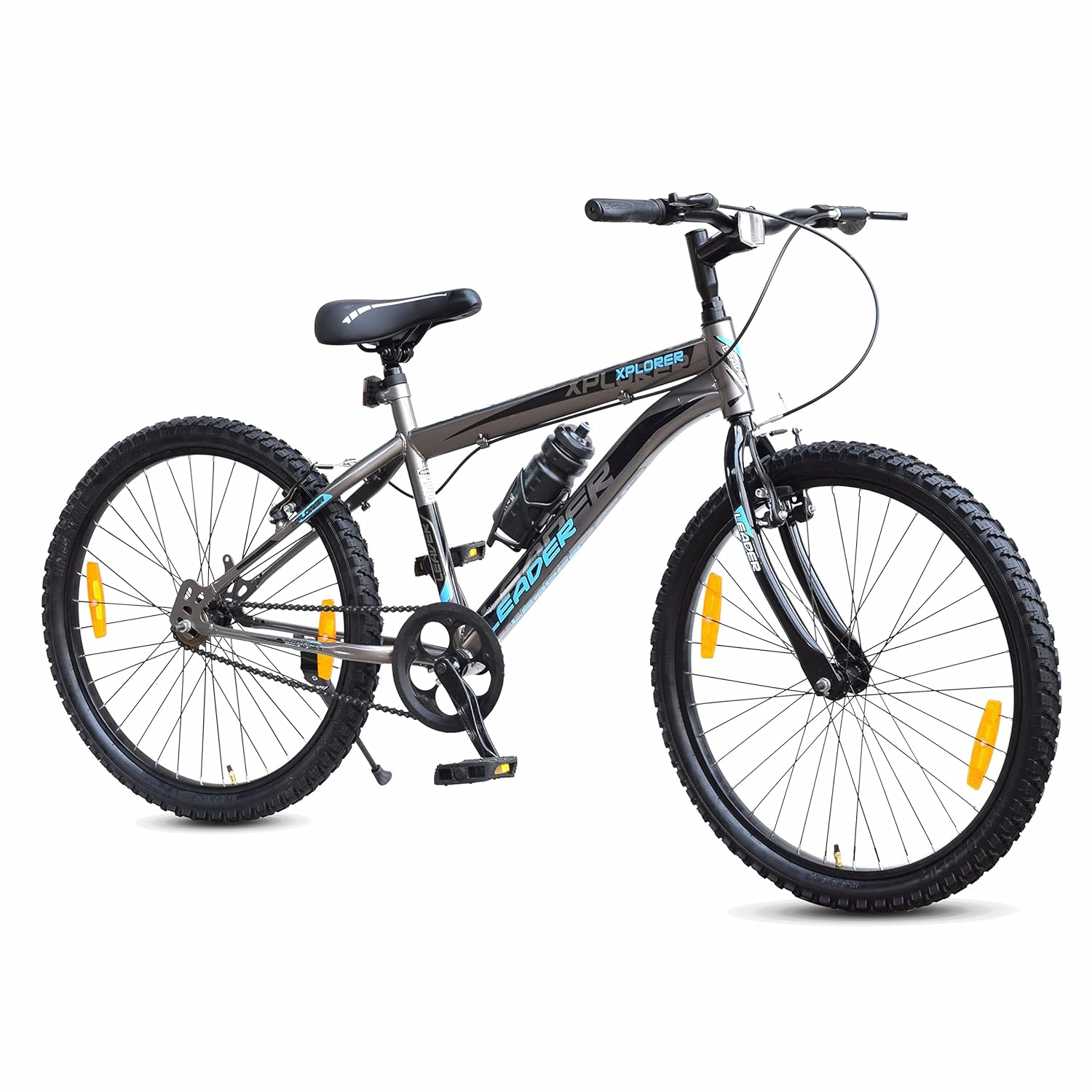 Leader Xplorer MTB 24T Single Speed Mountain Cycle | Best Kids’ Bike for Boys & Girls Age 9–14 | Stylish Grey Sports Bicycle with Power Brakes & Sturdy Steel Frame