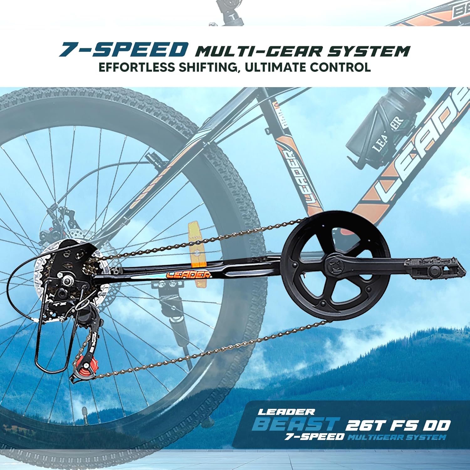 Leader Beast 26T 7-Speed Mountain Bike for Men – Affordable Alternative to Electric Bikes with Dual Disc Brakes & Front Suspension