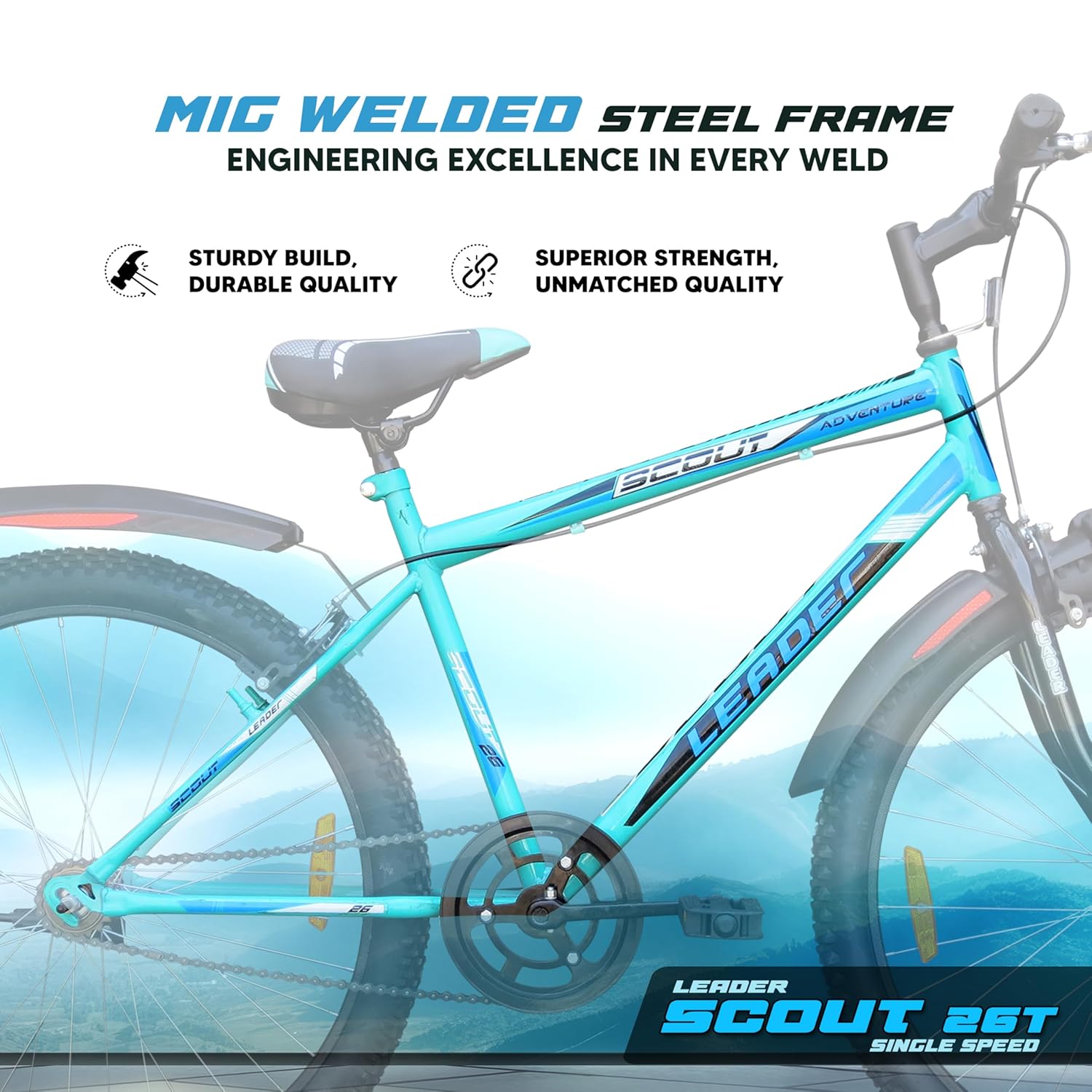 Leader Scout MTB 26T Mountain Electric‑style Bicycle – Single‑Speed, Sea Green for Men & Youth