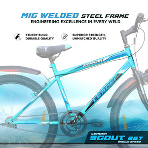 Leader Scout MTB 26T Mountain Electric‑style Bicycle – Single‑Speed, Sea Green for Men & Youth