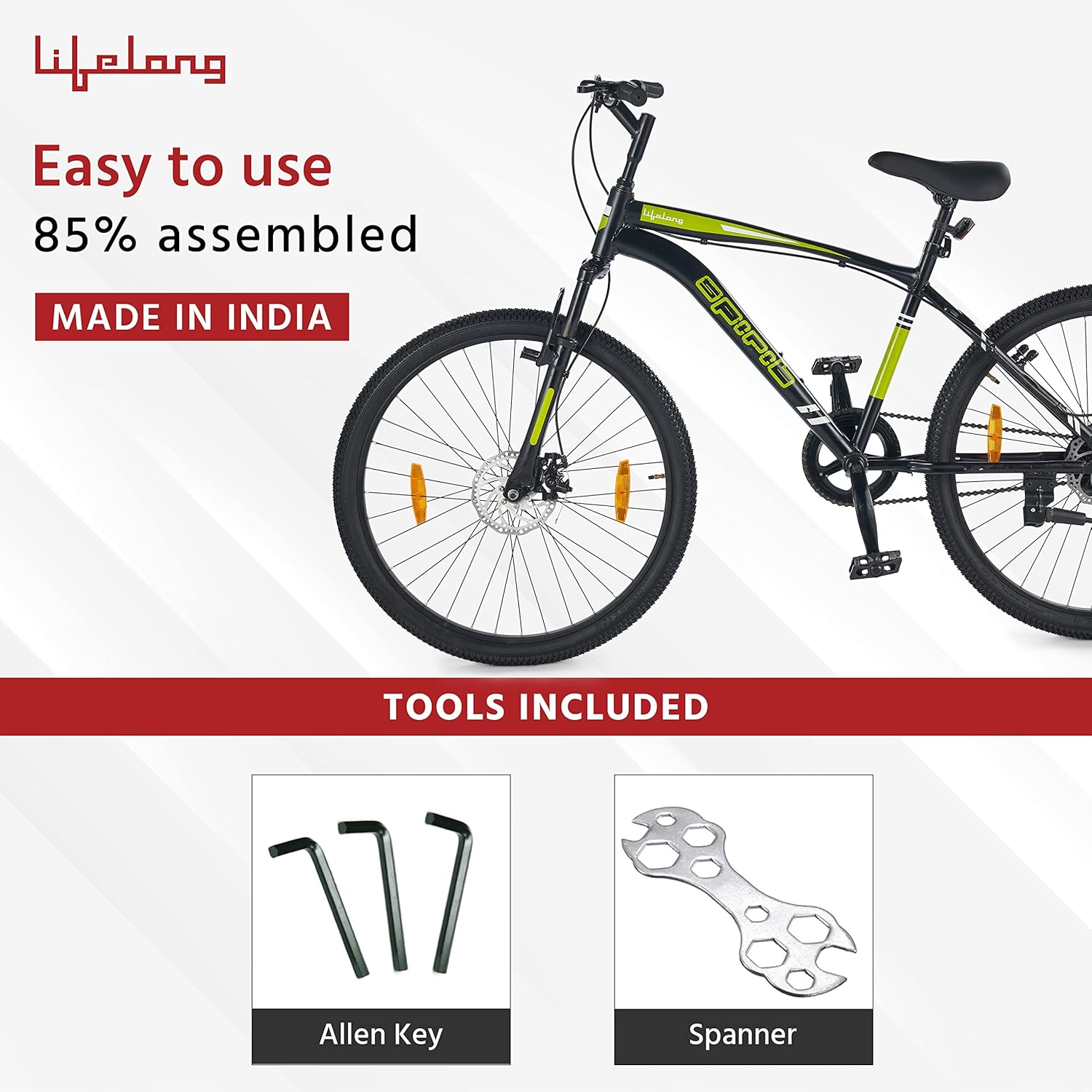 Lifelong Spirit 26T Electric-Like BMX Cycle with Disc Brake & Suspension – Affordable Battery-Less Eco Bike for Adults & Teens (Matte Black, 18” Frame)