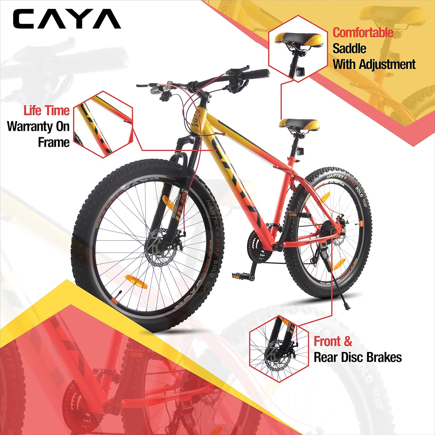 CAYA Split 27.5T MTB Cycle for Adults | 21 Speed Gear Bicycle with Semi-Fat Tyres, Disc Brakes & Suspension | Best Unisex Bike for Men & Women
