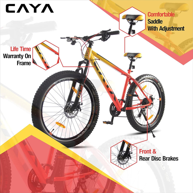 CAYA Split 27.5T MTB Cycle for Adults | 21 Speed Gear Bicycle with Semi-Fat Tyres, Disc Brakes & Suspension | Best Unisex Bike for Men & Women