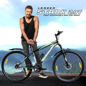 Leader Stark 29T MTB Cycle for Adults with Dual Disc Brakes | Affordable Alternative to Electric Bike & E Bicycle | Complete Accessories Included | Mountain Bike for Men | Steel Frame