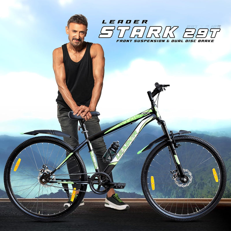 Leader Stark 29T MTB Cycle for Adults with Dual Disc Brakes | Affordable Alternative to Electric Bike & E Bicycle | Complete Accessories Included | Mountain Bike for Men | Steel Frame