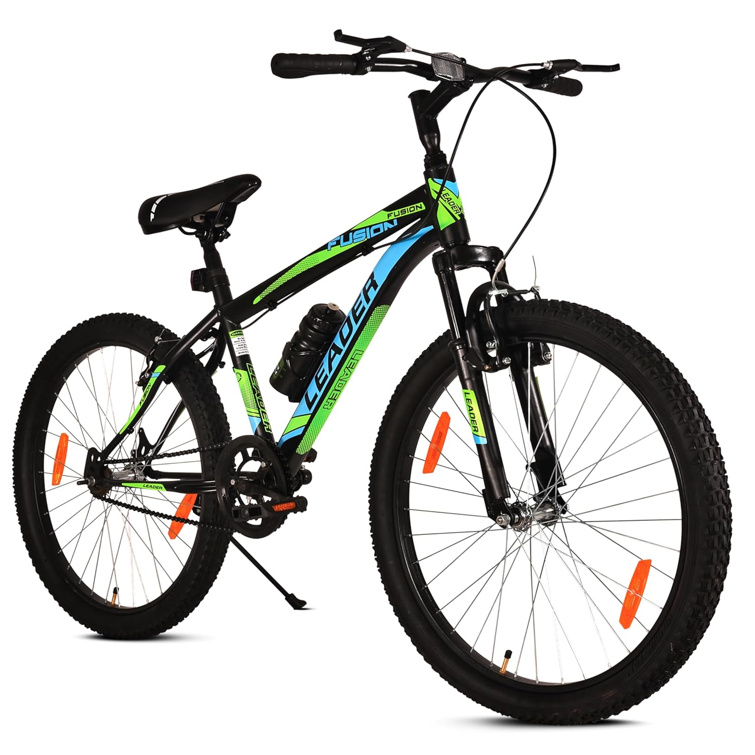 Leader Fusion 26T MTB Cycle for Men – Best Alternative to Electric Bike | Front Suspension | Single-Speed | Matte Black-Green Frame | 18-Inch