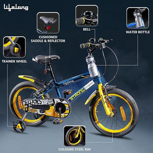 Lifelong Strong 16T Kids' Bicycle (4–7 yrs) | Durable Steel Frame, Safe V Brakes, Cushioned Saddle, Full Chain Cover