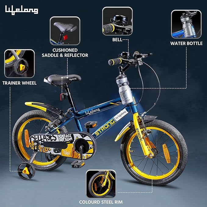 Lifelong Strong 16T Kids' Bicycle (4–7 yrs) | Durable Steel Frame, Safe V Brakes, Cushioned Saddle, Full Chain Cover