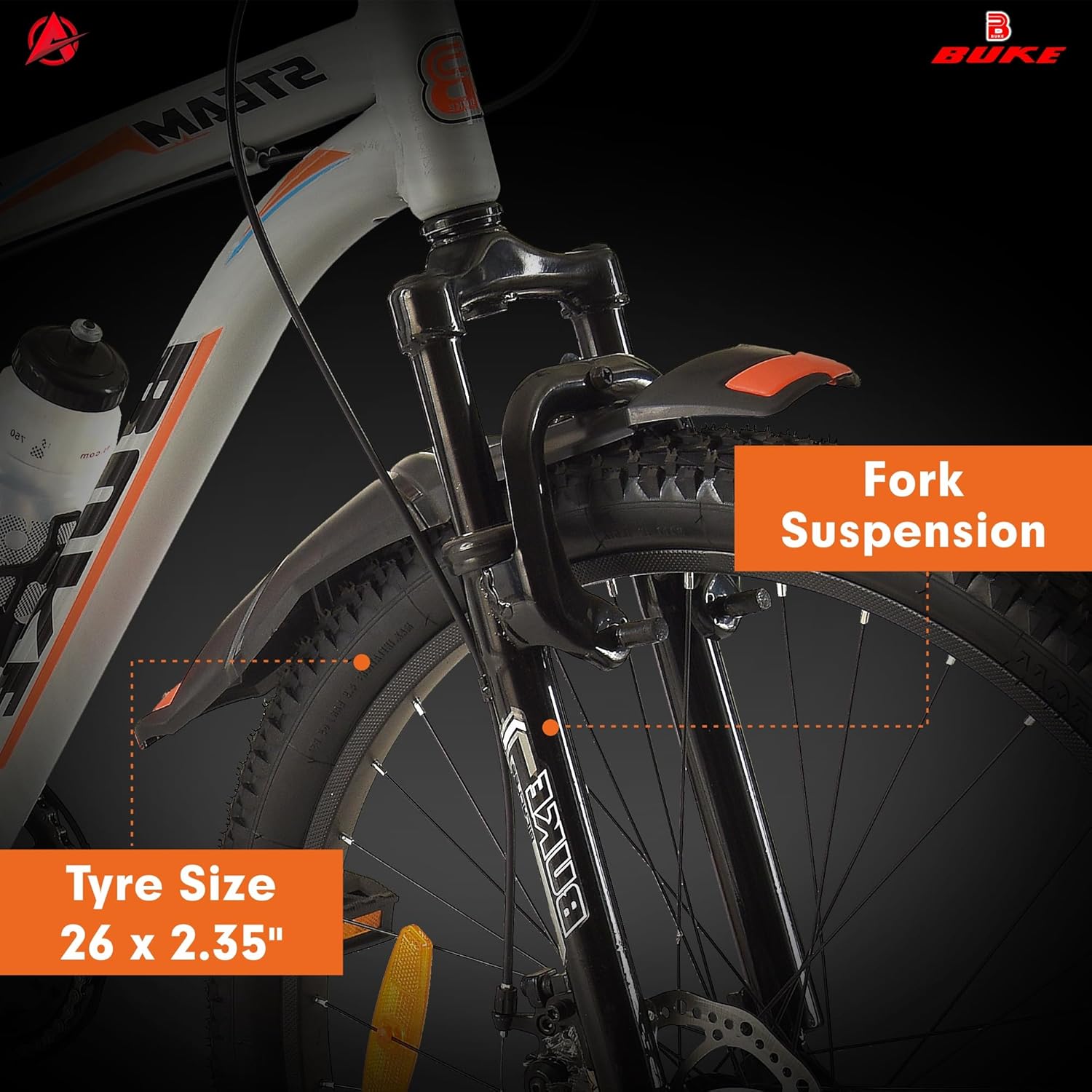 Avon Buke Steam 26T MTB Cycle for Men | Adult City Bike with 18-Inch High-Tensile Steel Frame, 15-Speed Gear, Disc Brake, Suspension Fork | Alloy Wheels | Matt Gloss Grey