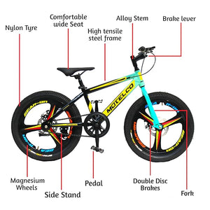 MATELCO Youth Ultra A20 20-Inch Magwheel Mountain Bike for Kids | Stylish Single-Speed Cycle with Dual Disc Brakes | Affordable Electric Cycle Alternative