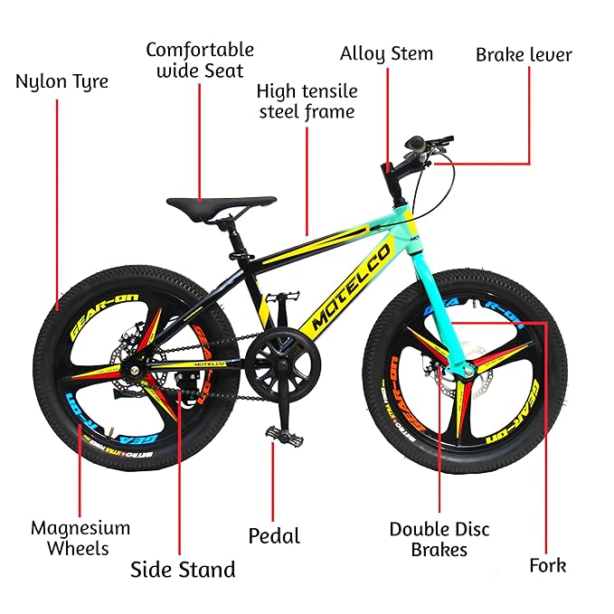 MATELCO Youth Ultra A20 20-Inch Magwheel Mountain Bike for Kids | Stylish Single-Speed Cycle with Dual Disc Brakes | Affordable Electric Cycle Alternative