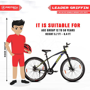 Leader Griffin 29T Single Speed MTB Cycle – Mountain Bike with Dual Disc Brake & Front Suspension | Affordable Eco Bike Alternative for Teens and Adults