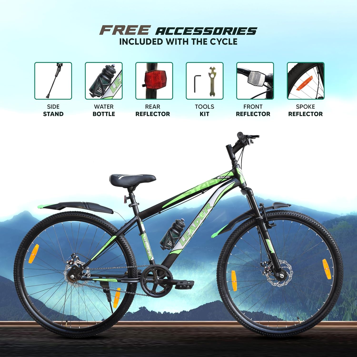 Leader Stark 29T MTB Cycle for Adults with Dual Disc Brakes | Affordable Alternative to Electric Bike & E Bicycle | Complete Accessories Included | Mountain Bike for Men | Steel Frame