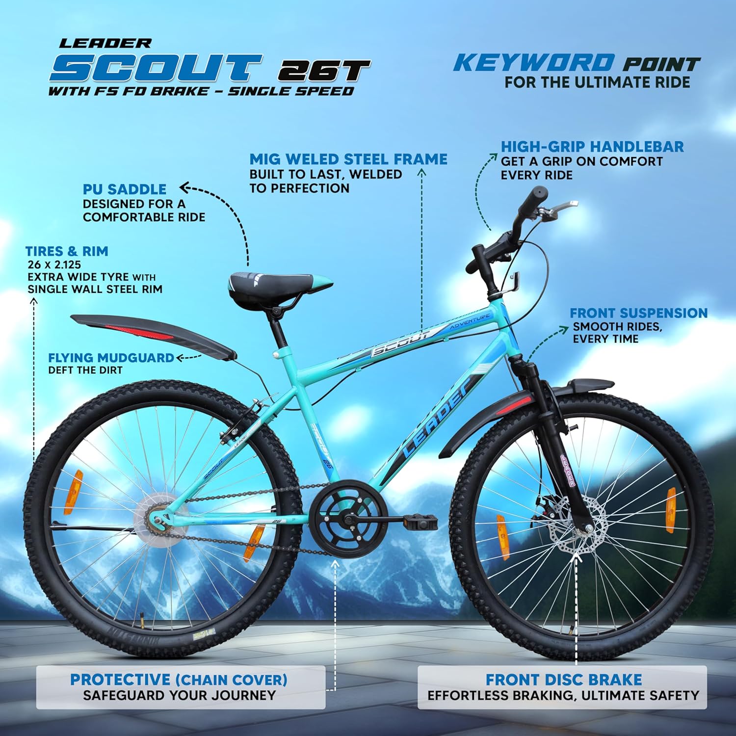 Leader Scout 26T Mountain Bike – Stylish Electric Bike Alternative for Youth & Adults