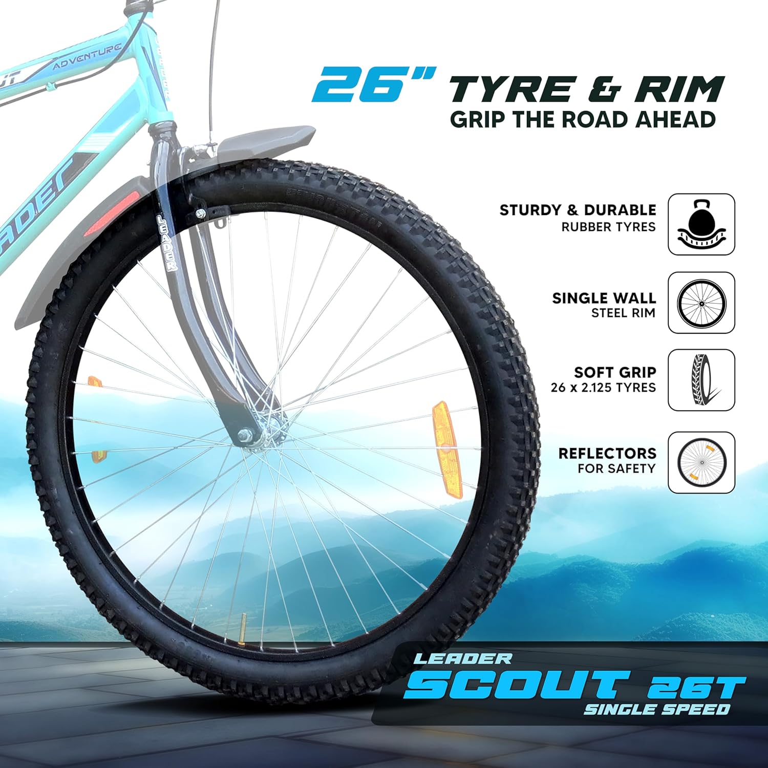 Leader Scout MTB 26T Mountain Electric‑style Bicycle – Single‑Speed, Sea Green for Men & Youth