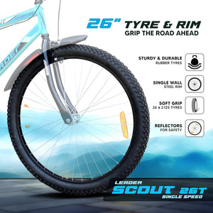 Leader Scout MTB 26T Mountain Electric‑style Bicycle – Single‑Speed, Sea Green for Men & Youth