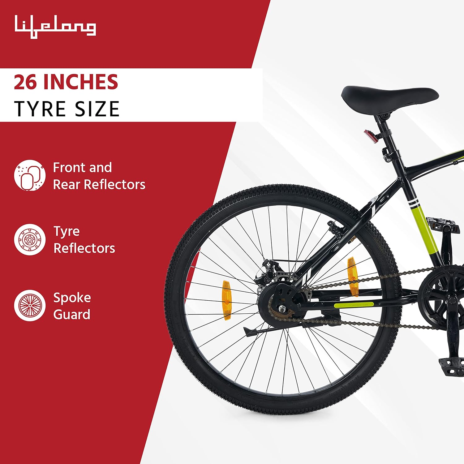 Lifelong Spirit 26T Electric-Like BMX Cycle with Disc Brake & Suspension – Affordable Battery-Less Eco Bike for Adults & Teens (Matte Black, 18” Frame)