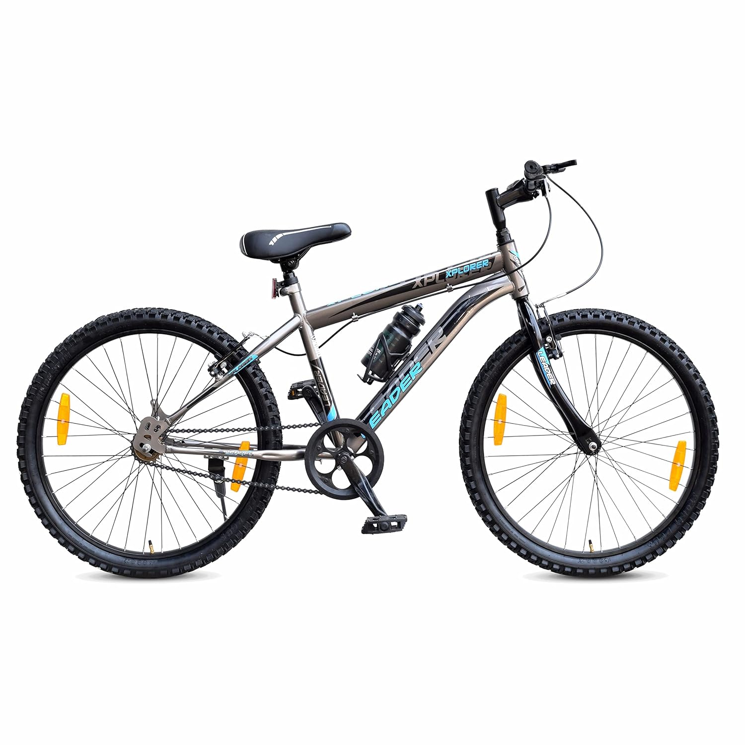 Leader Xplorer MTB 24T Single Speed Mountain Cycle | Best Kids’ Bike for Boys & Girls Age 9–14 | Stylish Grey Sports Bicycle with Power Brakes & Sturdy Steel Frame