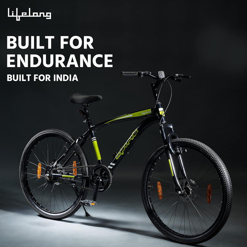 Lifelong Spirit 26T Electric-Like BMX Cycle with Disc Brake & Suspension – Affordable Battery-Less Eco Bike for Adults & Teens (Matte Black, 18” Frame)
