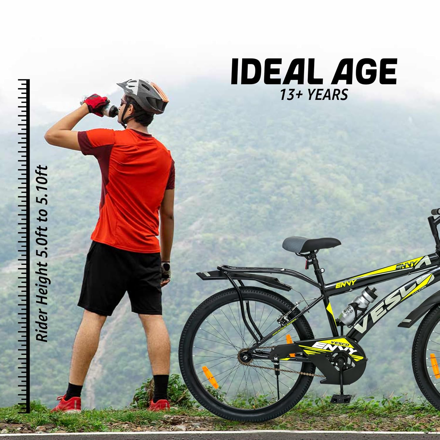 VESCO Envy 26T Road Bike for Men – Affordable Single Speed Black Cycle with Carrier | Best Alternative to Electric Bikes