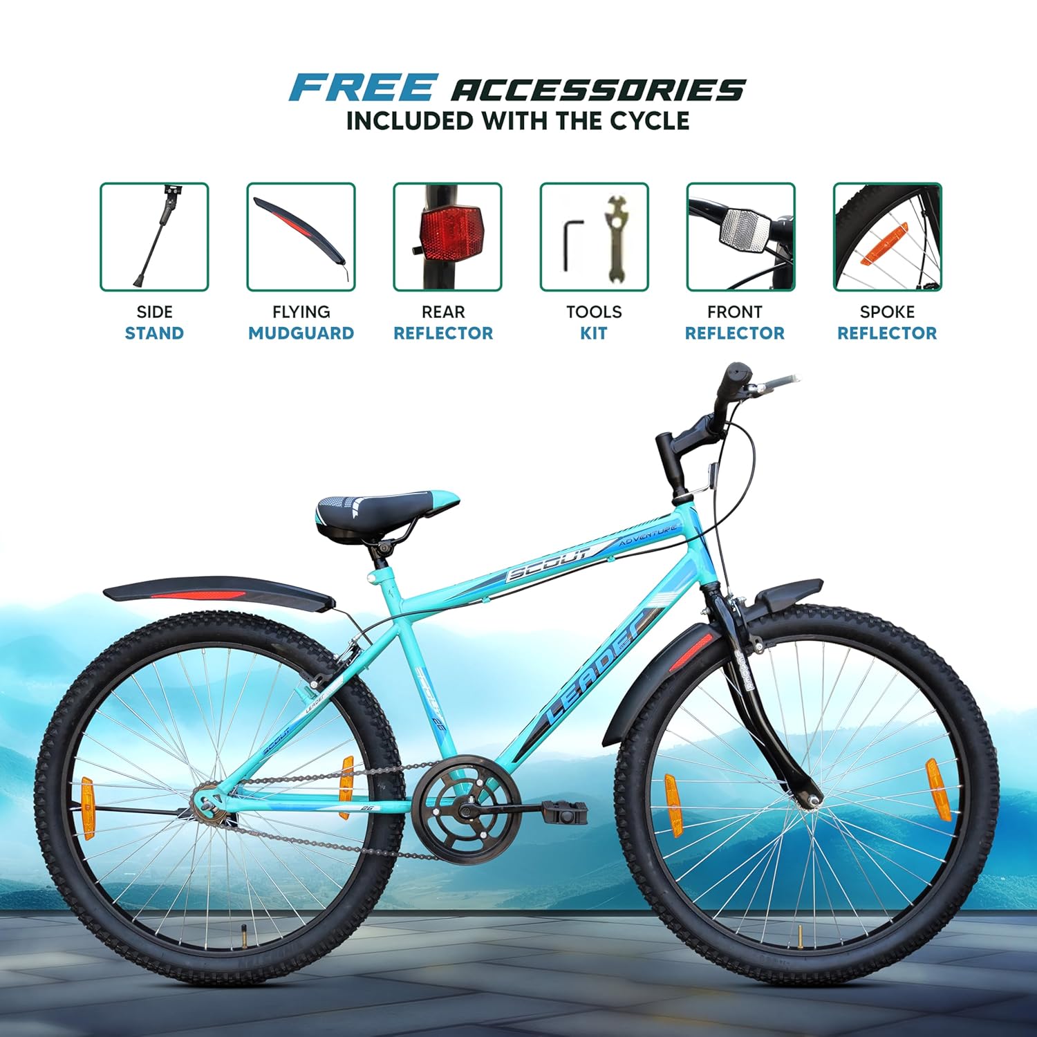 Leader Scout MTB 26T Mountain Electric‑style Bicycle – Single‑Speed, Sea Green for Men & Youth