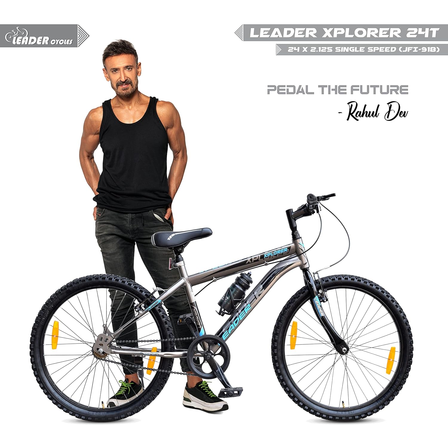 Leader Xplorer MTB 24T Single Speed Mountain Cycle | Best Kids’ Bike for Boys & Girls Age 9–14 | Stylish Grey Sports Bicycle with Power Brakes & Sturdy Steel Frame