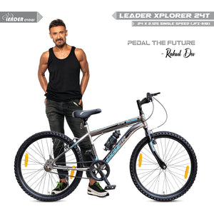 Leader Xplorer MTB 24T Single Speed Mountain Cycle | Best Kids’ Bike for Boys & Girls Age 9–14 | Stylish Grey Sports Bicycle with Power Brakes & Sturdy Steel Frame
