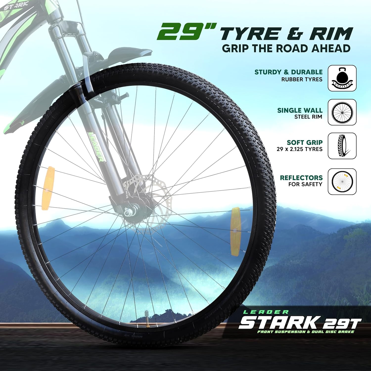 Leader Stark 29T MTB Cycle for Adults with Dual Disc Brakes | Affordable Alternative to Electric Bike & E Bicycle | Complete Accessories Included | Mountain Bike for Men | Steel Frame