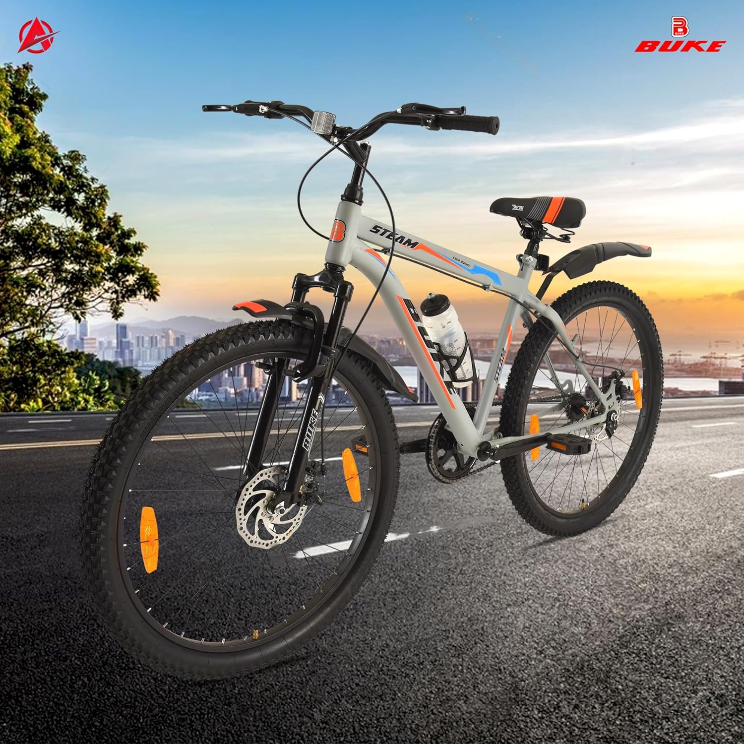 Avon Buke Steam 26T MTB Cycle for Men | Adult City Bike with 18-Inch High-Tensile Steel Frame, 15-Speed Gear, Disc Brake, Suspension Fork | Alloy Wheels | Matt Gloss Grey