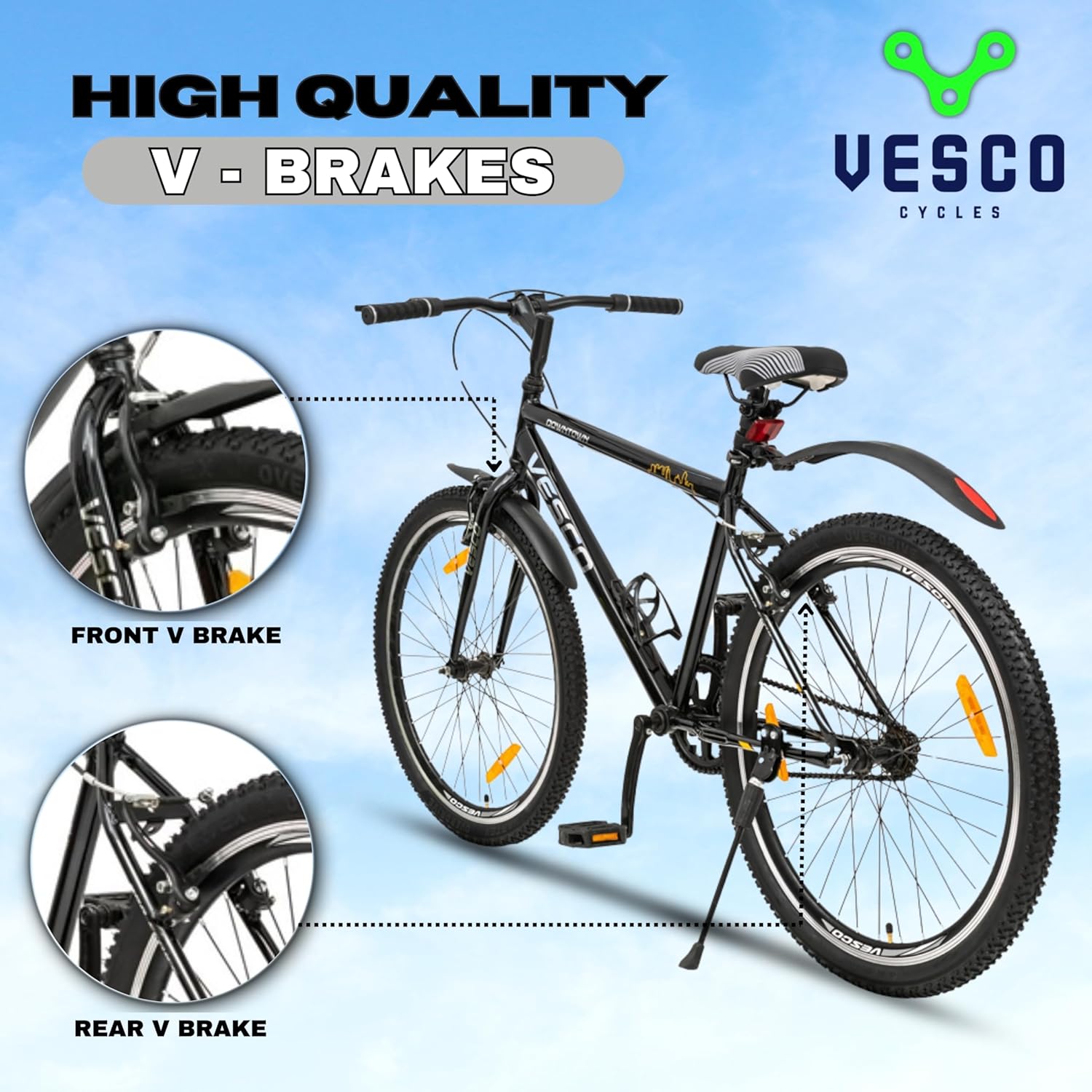 VESCO Downtown 26T Electric Cycle | Affordable E-Bike for Men with Steel Frame & Hybrid Design
