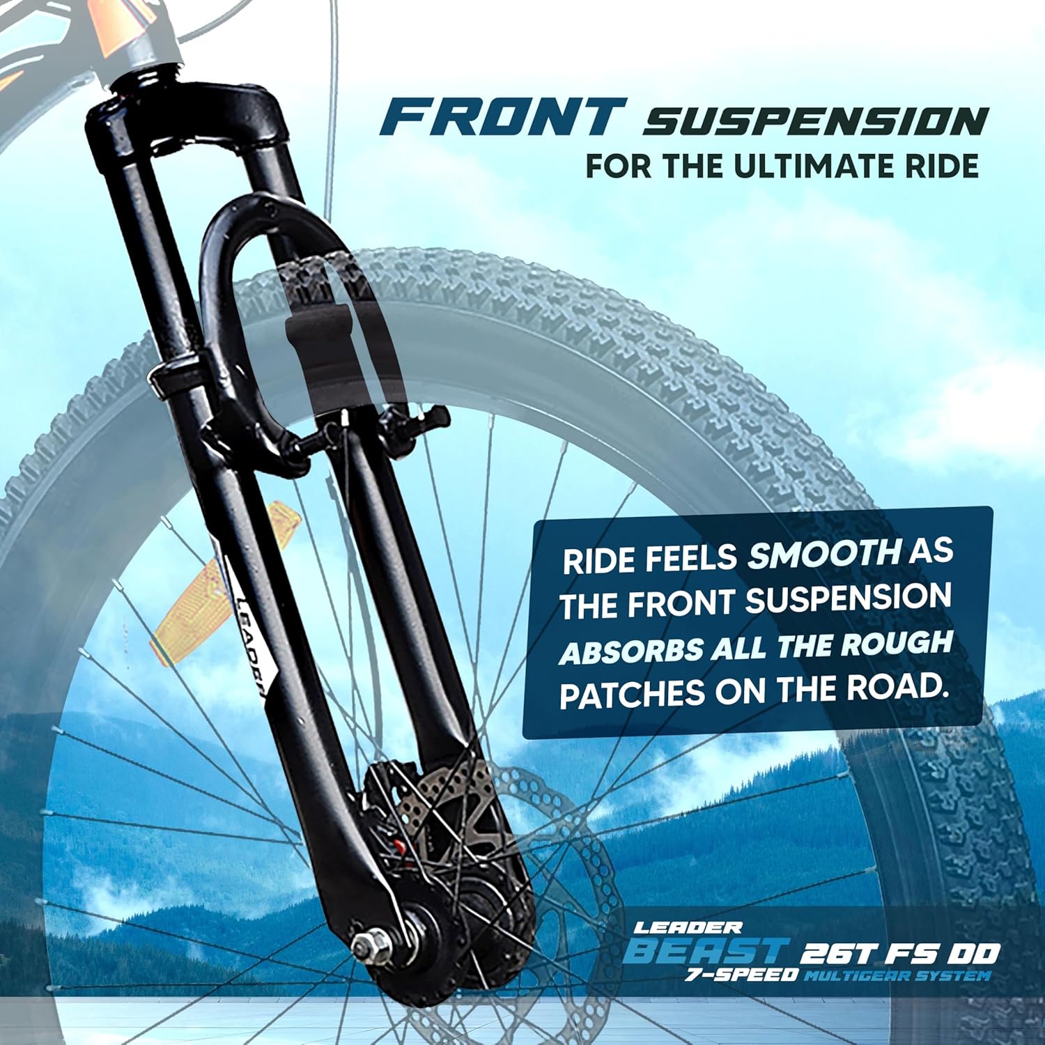 Leader Beast 26T 7-Speed Mountain Bike for Men – Affordable Alternative to Electric Bikes with Dual Disc Brakes & Front Suspension