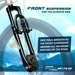 Leader Beast 26T 7-Speed Mountain Bike for Men – Affordable Alternative to Electric Bikes with Dual Disc Brakes & Front Suspension