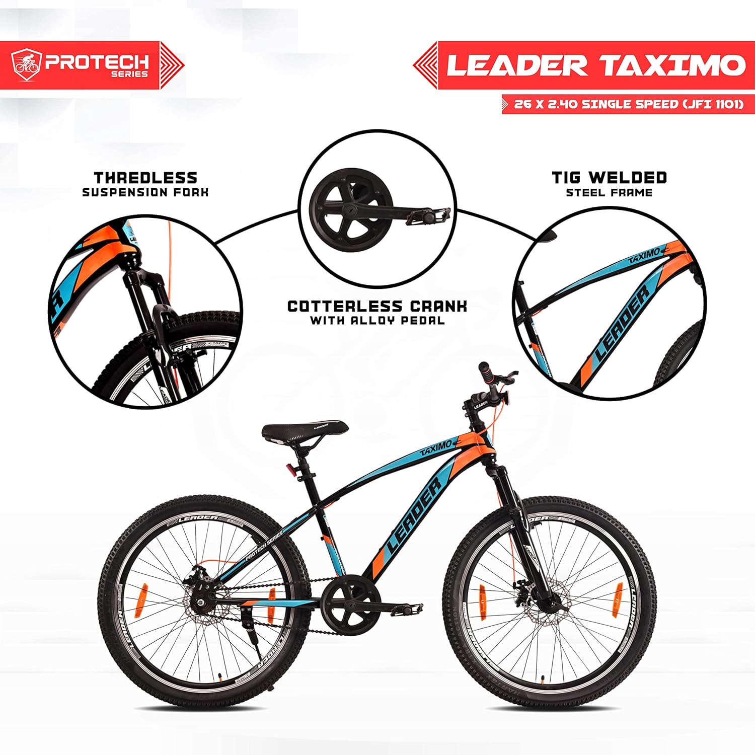 Leader Taximo 26T Electric Bike for Youth & Adults | Hero-Style MTB E Bicycle with Front Suspension & Dual Disc Brakes