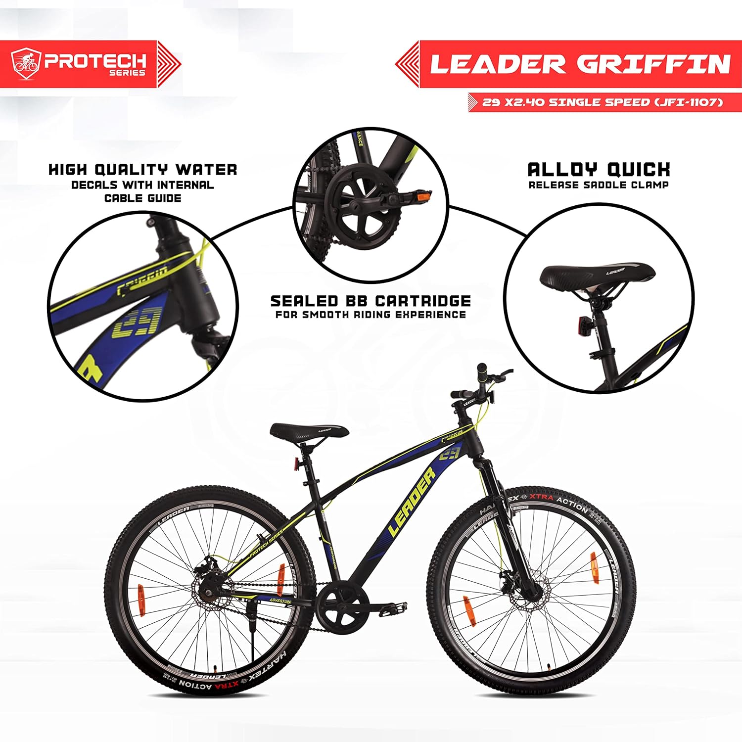 Leader Griffin 29T Single Speed MTB Cycle – Mountain Bike with Dual Disc Brake & Front Suspension | Affordable Eco Bike Alternative for Teens and Adults