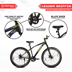 Leader Griffin 29T Single Speed MTB Cycle – Mountain Bike with Dual Disc Brake & Front Suspension | Affordable Eco Bike Alternative for Teens and Adults