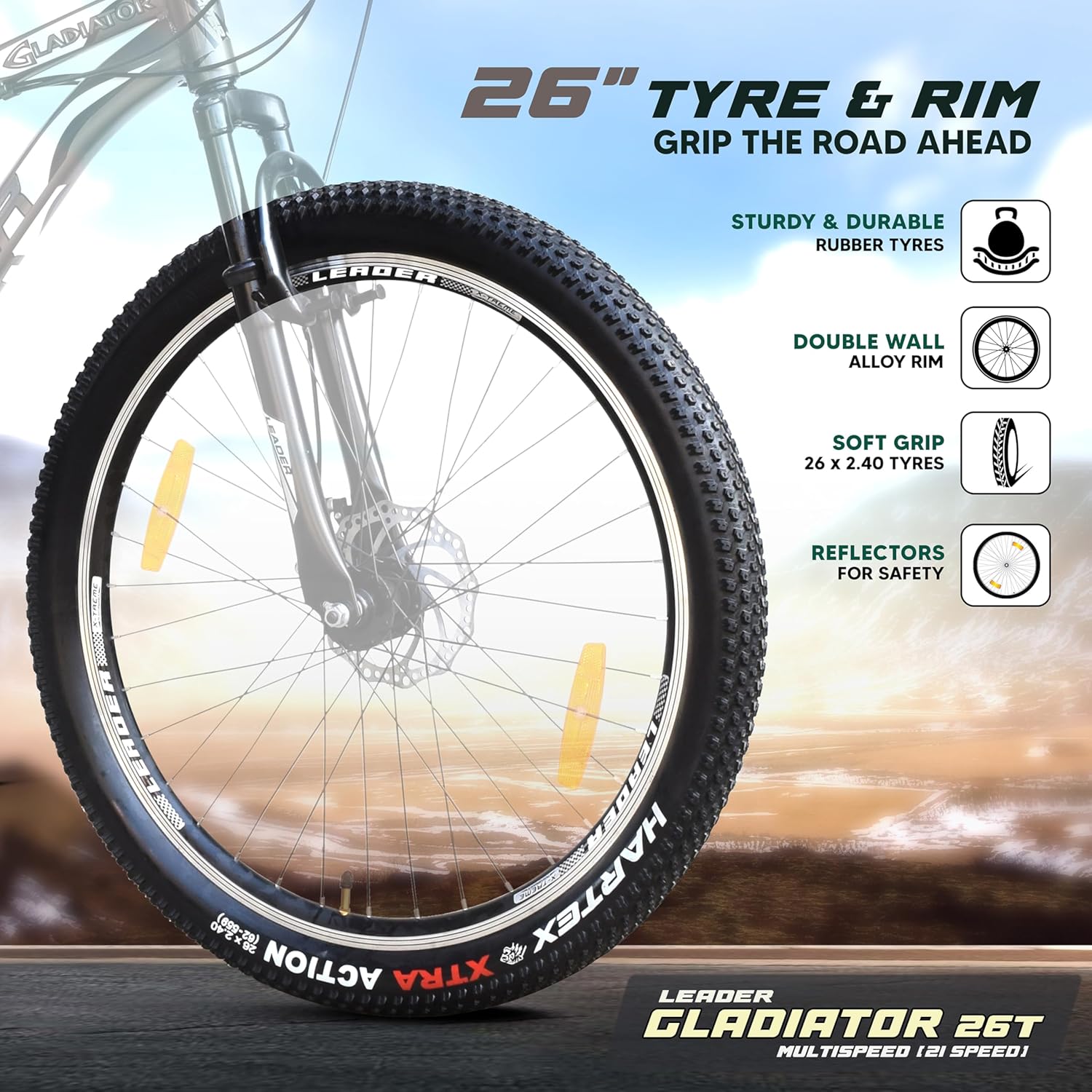 Leader Gladiator 26T 21-Speed Mountain Bike for Adults – Gear Cycle with Front Suspension & Disc Brakes | Affordable Alternative to Electric Bicycle for Men & Teens