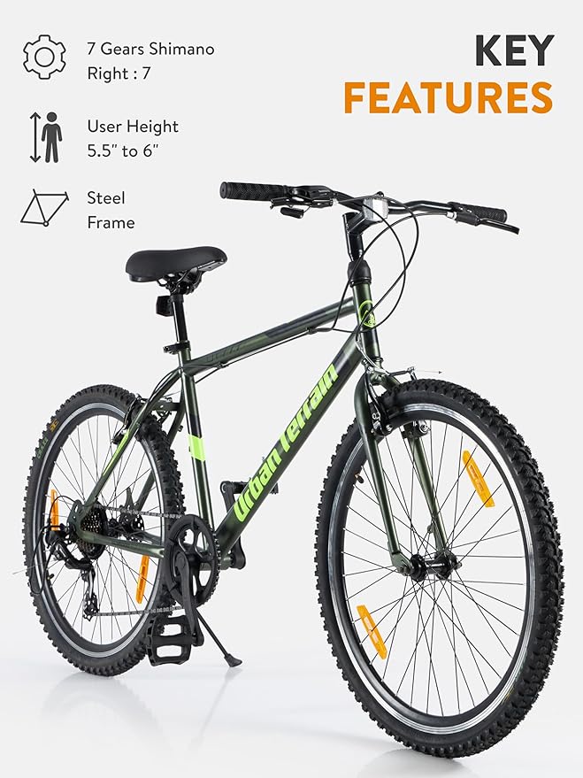Urban Terrain UT777 26-Inch Steel Mountain Bicycle – 7-Speed, Lightweight MTB for Adults | Best Electric Bike Alternative Under