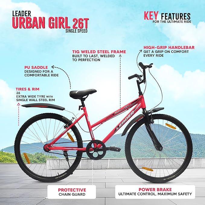 Leader Urban Girl 26T City Bike – Stylish Manual Ride for Women, No Battery Required