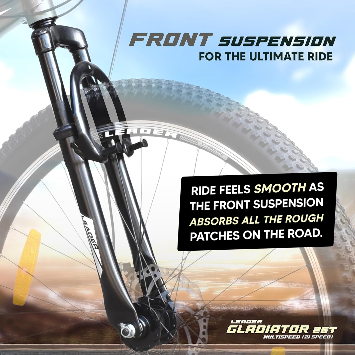 Leader Gladiator 26T 21-Speed Mountain Bike for Adults – Gear Cycle with Front Suspension & Disc Brakes | Affordable Alternative to Electric Bicycle for Men & Teens
