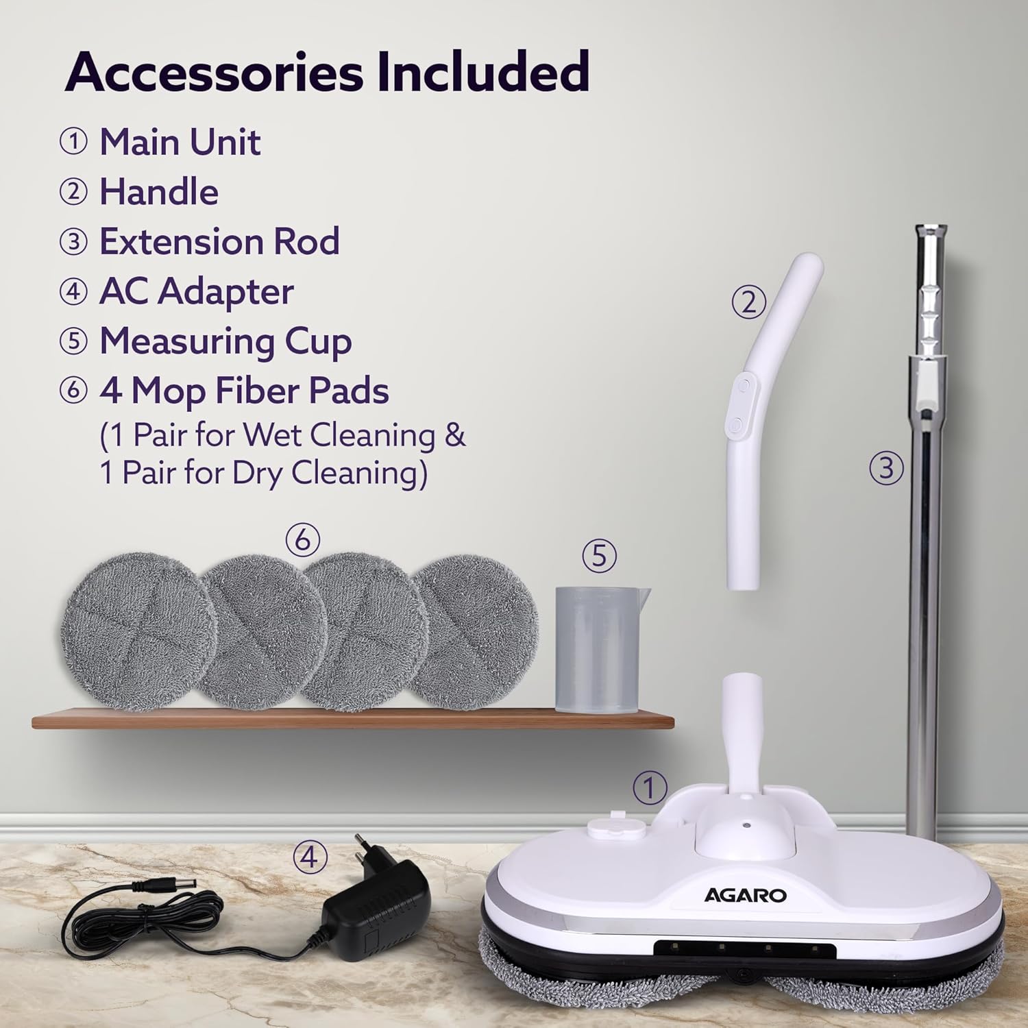 AGARO Regency Electric Spin Mop | Cordless Automatic Floor Cleaner with Water Spray | 150 RPM Wet Mopping for Wooden, Tiles, Marble & Hard Floors | Lightweight Adjustable Handle | Home & Office Use