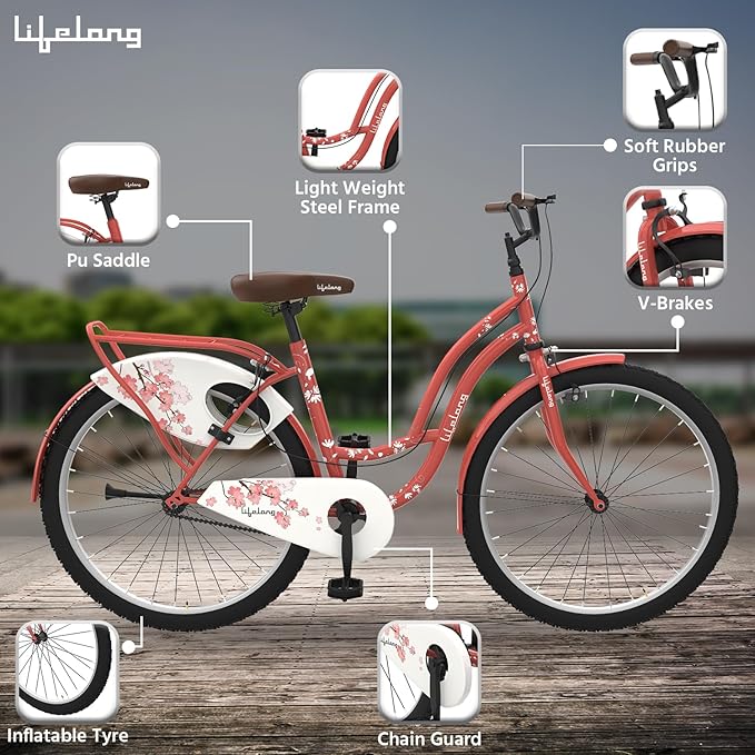 Lifelong Lady Cycle for Women – Hybrid Freeride Bike with Mudguard & Carrier | Best Budget Alternative to Electric Bicycle