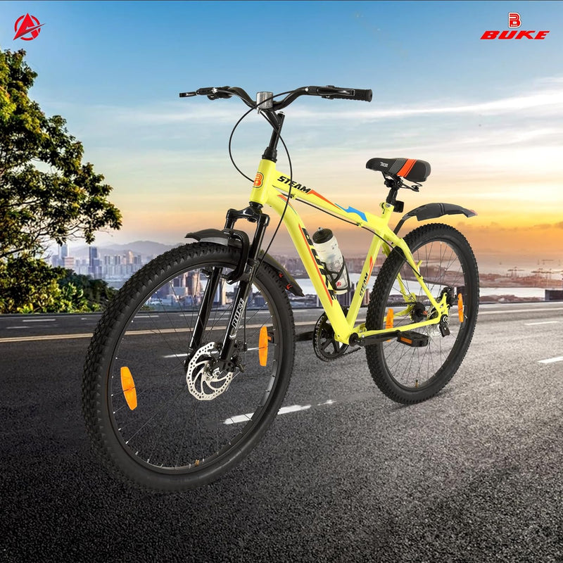 Avon Buke Steam 26T Men’s Mountain Electric‑Style Bicycle | 26″ MTB Cycle with Disc Brakes & Neon Green Matte Finish