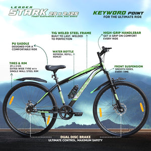 Leader Stark 29T MTB Cycle for Adults with Dual Disc Brakes | Affordable Alternative to Electric Bike & E Bicycle | Complete Accessories Included | Mountain Bike for Men | Steel Frame