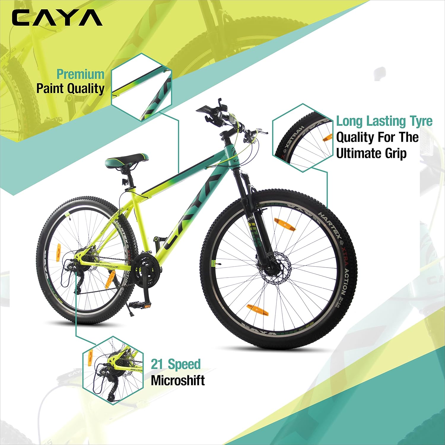 CAYA Split 27.5T MTB Cycle for Adults | 21 Speed Gear Bicycle with Semi-Fat Tyres, Disc Brakes & Suspension | Best Unisex Bike for Men & Women