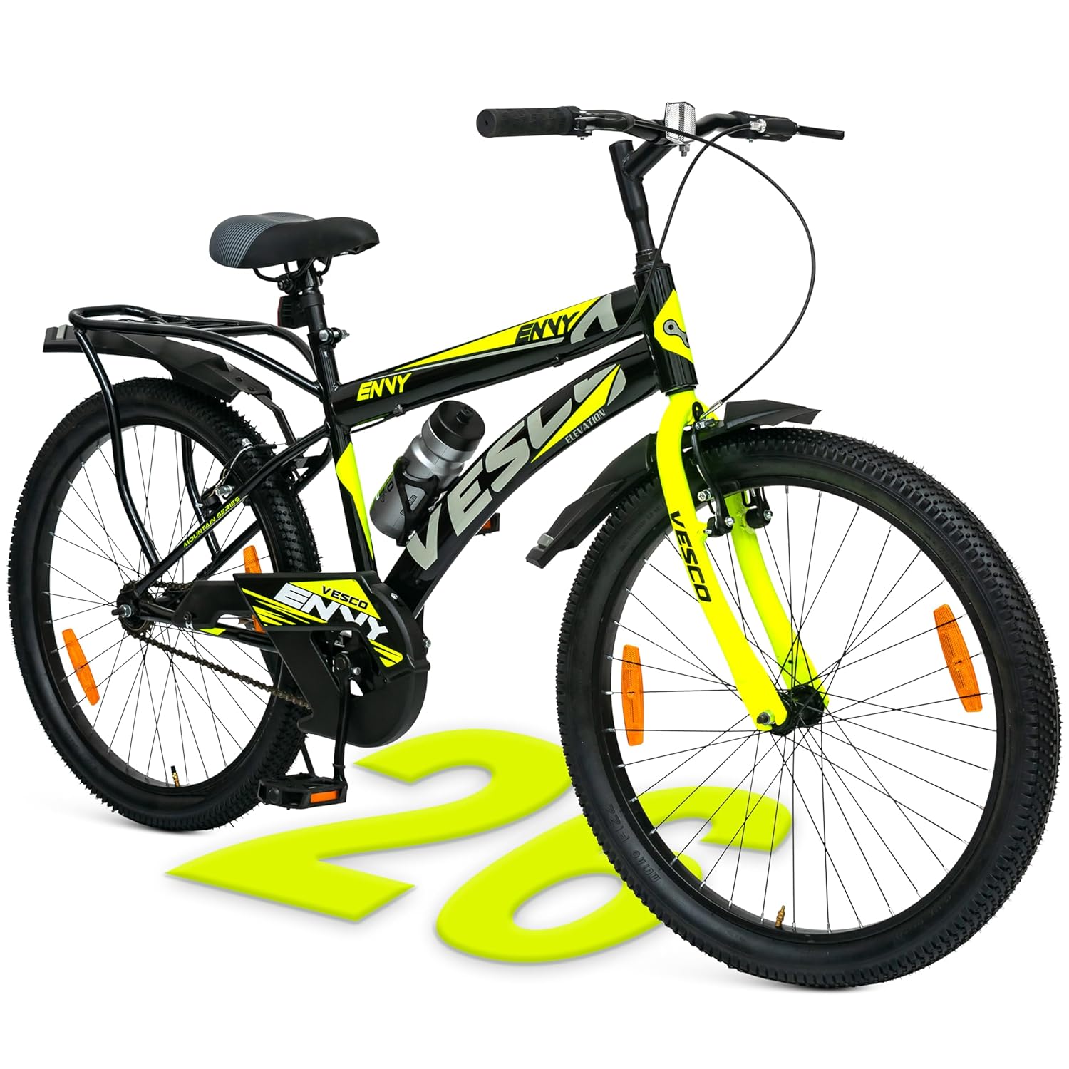 VESCO Envy 26T Road Bike for Men – Affordable Single Speed Black Cycle with Carrier | Best Alternative to Electric Bikes