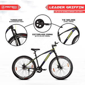 Leader Griffin 29T Single Speed MTB Cycle – Mountain Bike with Dual Disc Brake & Front Suspension | Affordable Eco Bike Alternative for Teens and Adults