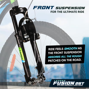 Leader Fusion 26T MTB Cycle for Men – Best Alternative to Electric Bike | Front Suspension | Single-Speed | Matte Black-Green Frame | 18-Inch