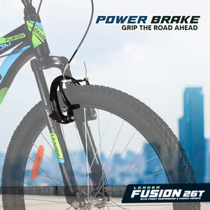 Leader Fusion 26T MTB Cycle for Men – Best Alternative to Electric Bike | Front Suspension | Single-Speed | Matte Black-Green Frame | 18-Inch